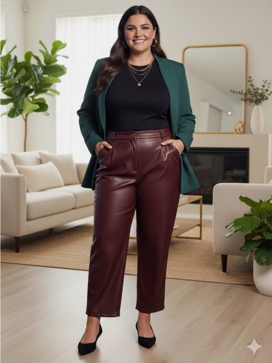 kathy ireland Pants - Kathy Ireland NEW Red Leather Stretch Pull On Lined Trousers